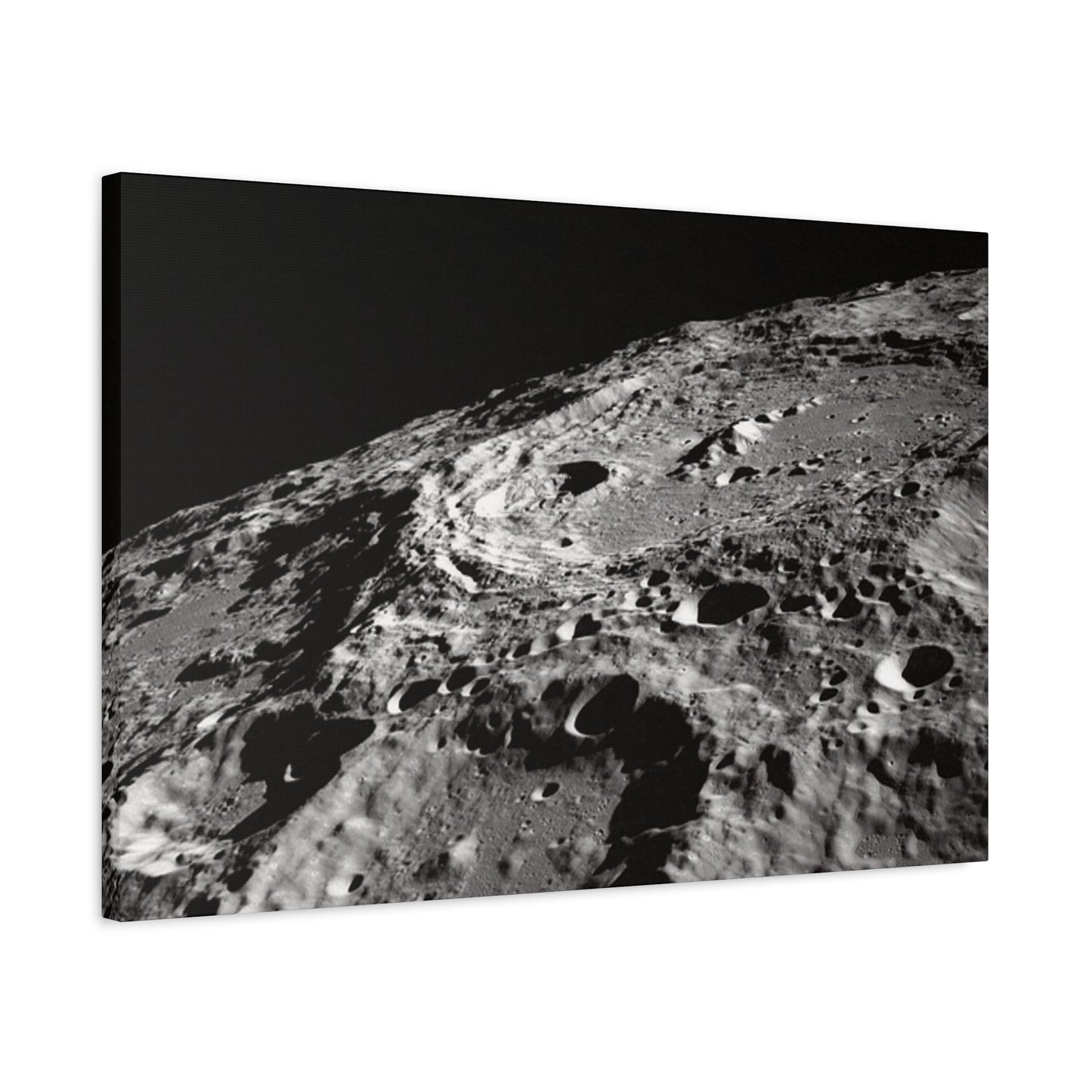 Lunar Surface Matte Canvas Print — Black & White Moon Crater Wall Art