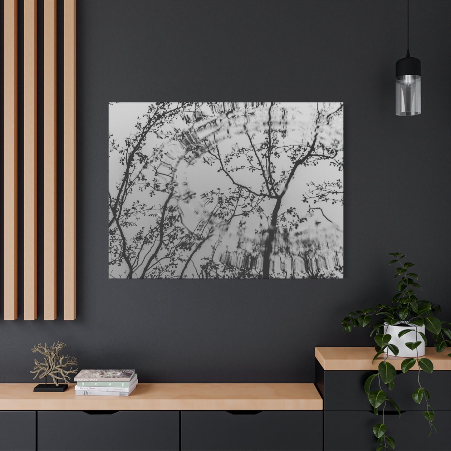 Canvas Wall Art — Monochrome Blurred Ferris Wheel with Tree Silhouettes