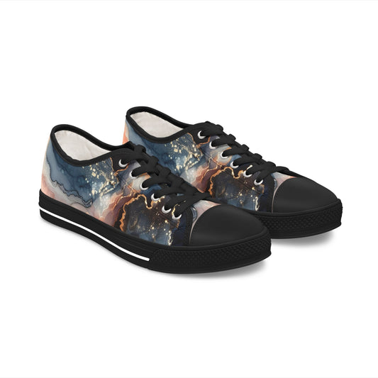 Abstract Marble-Print Low Top Sneakers — Women's Artistic Casual Shoes