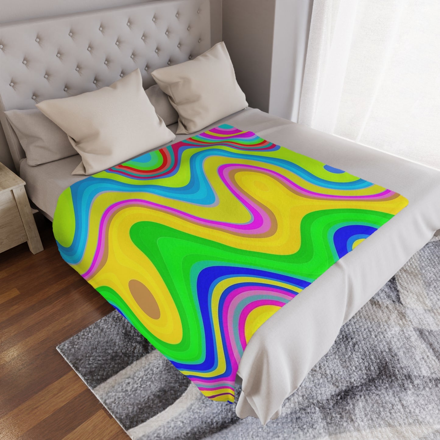 Psychedelic Swirl Minky Blanket — Colorful Retro Wave Throw