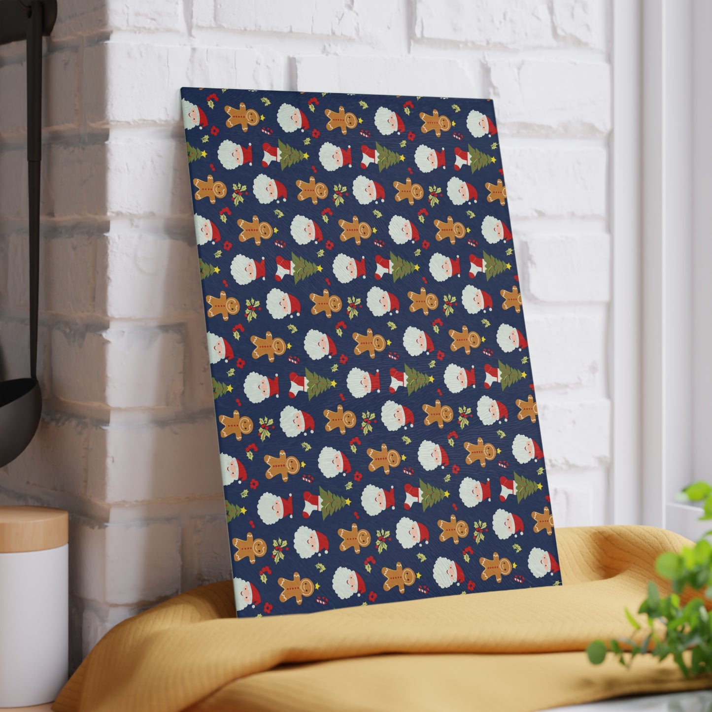 Christmas Santa & Gingerbread Glass Cutting Board – Festive Holiday Kitchen Decor