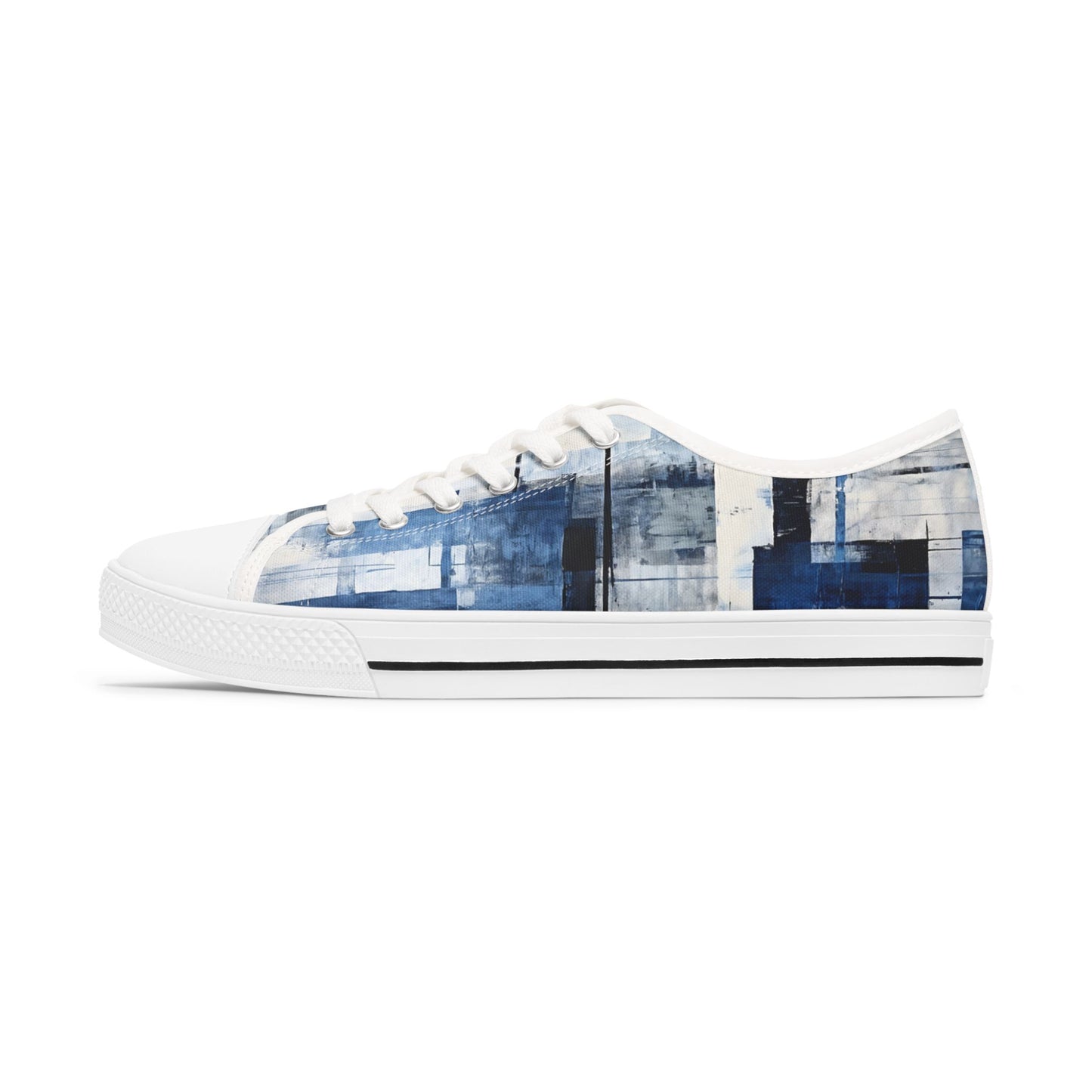 Abstract Blue Grid Low Top Sneakers — Casual Canvas Shoes