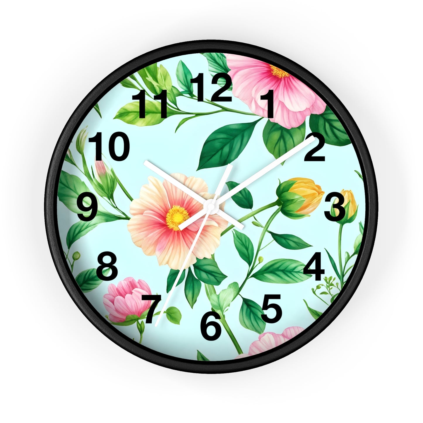 Floral Cottage Wall Clock — Pastel Pink & Green Garden Design
