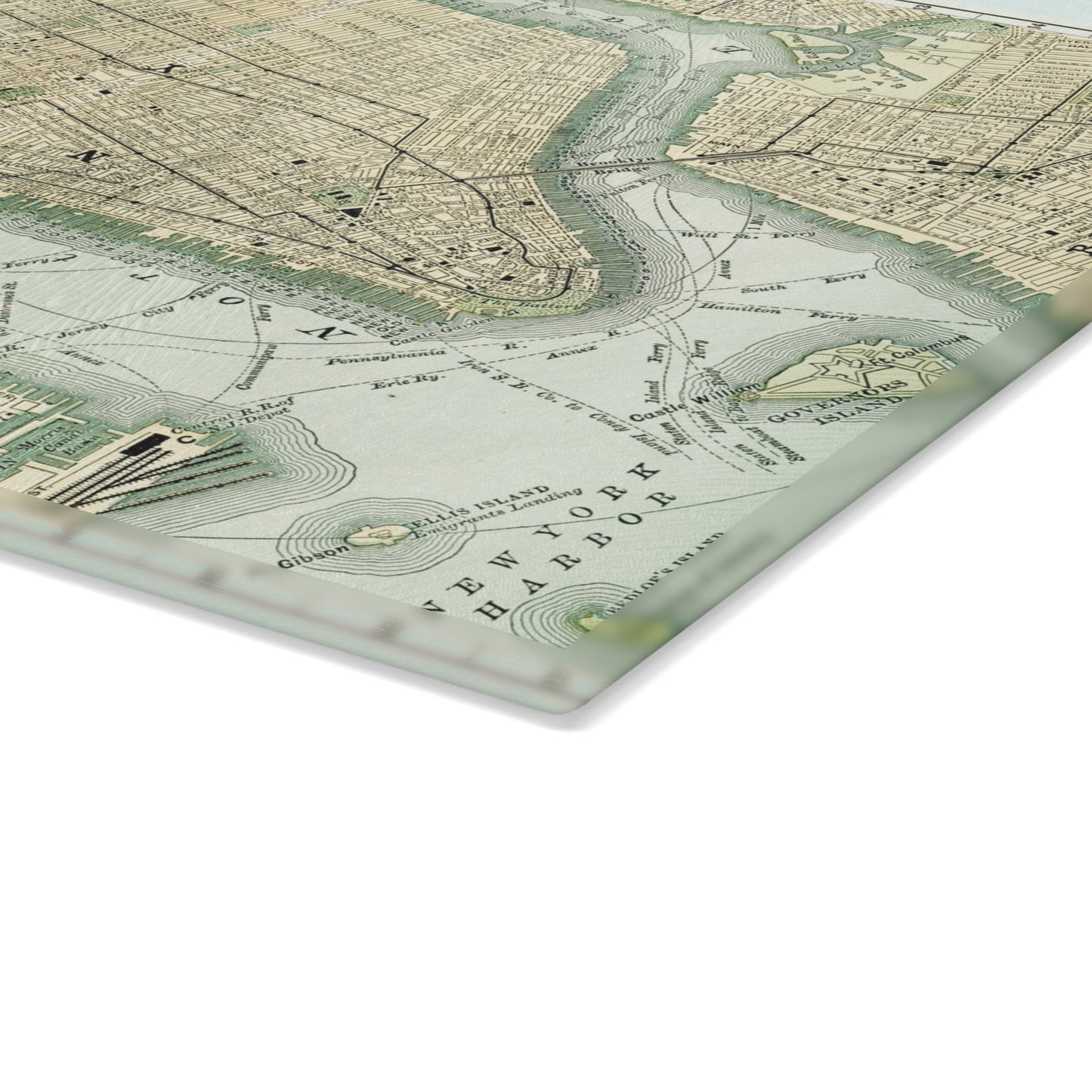 Vintage Map Glass Cutting Board — Antique New York City Map Kitchen Board