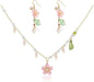 Pink Flower Necklace Earrings Set for Women Cherry Blossom Floral Pearl Pendant