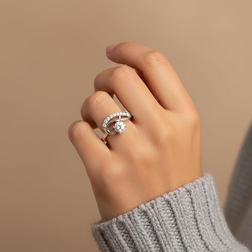 1pc Line-shaped Round Zirconia Rings for Women with Design Sense Jewelry for Engagement Wedding and Proposal Light Luxury Exquisite Jewelry for Women