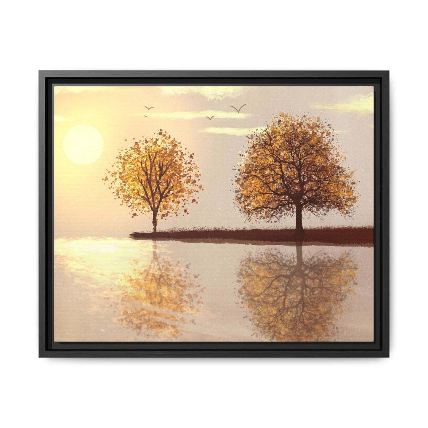 Framed Matte Canvas Wall Art — Golden Autumn Trees Reflection