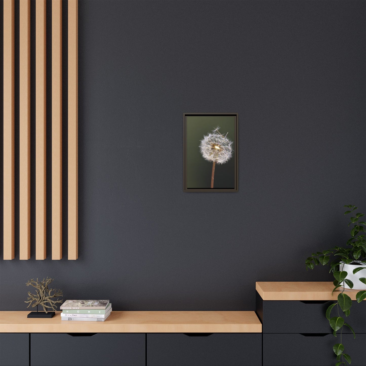 Framed Dandelion Canvas Print — Matte Botanical Wall Art