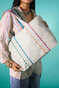 White Colorful Ricrac Detail Canvas Tote Bag