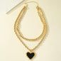 Chunky Gold Chain Necklace Set with Big Black Heart Pendant, Layered Choker Necklaces, Double Strand Rope and Cuban Link Chains, Fashion Statement Jewelry