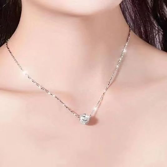 925 Rotating Bead Pendant Necklace for Women: Dainty Minimalist Chain