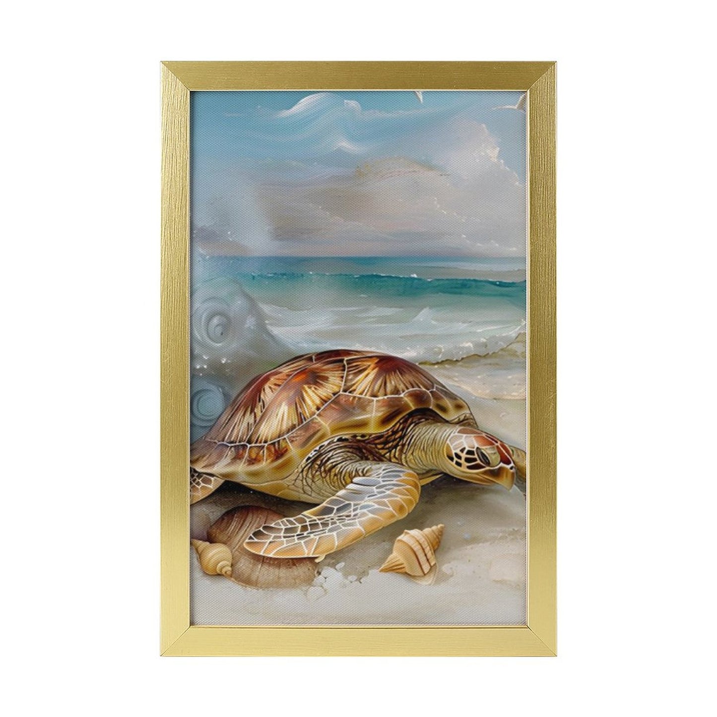 Modern Outer-Framed Vertical Canvas Art Print-Abstract Minimalist Decor - Turtle