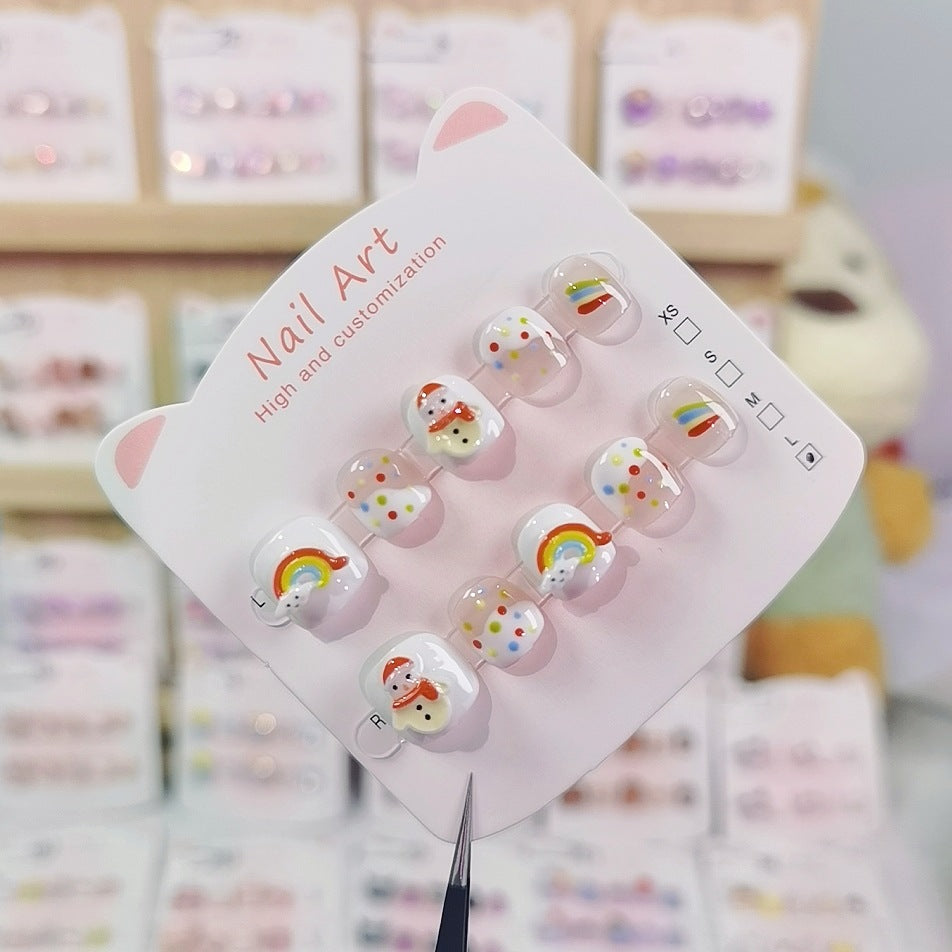 Rainbow Snowman Cute Kids Press On Nails Holiday Set – Image 3