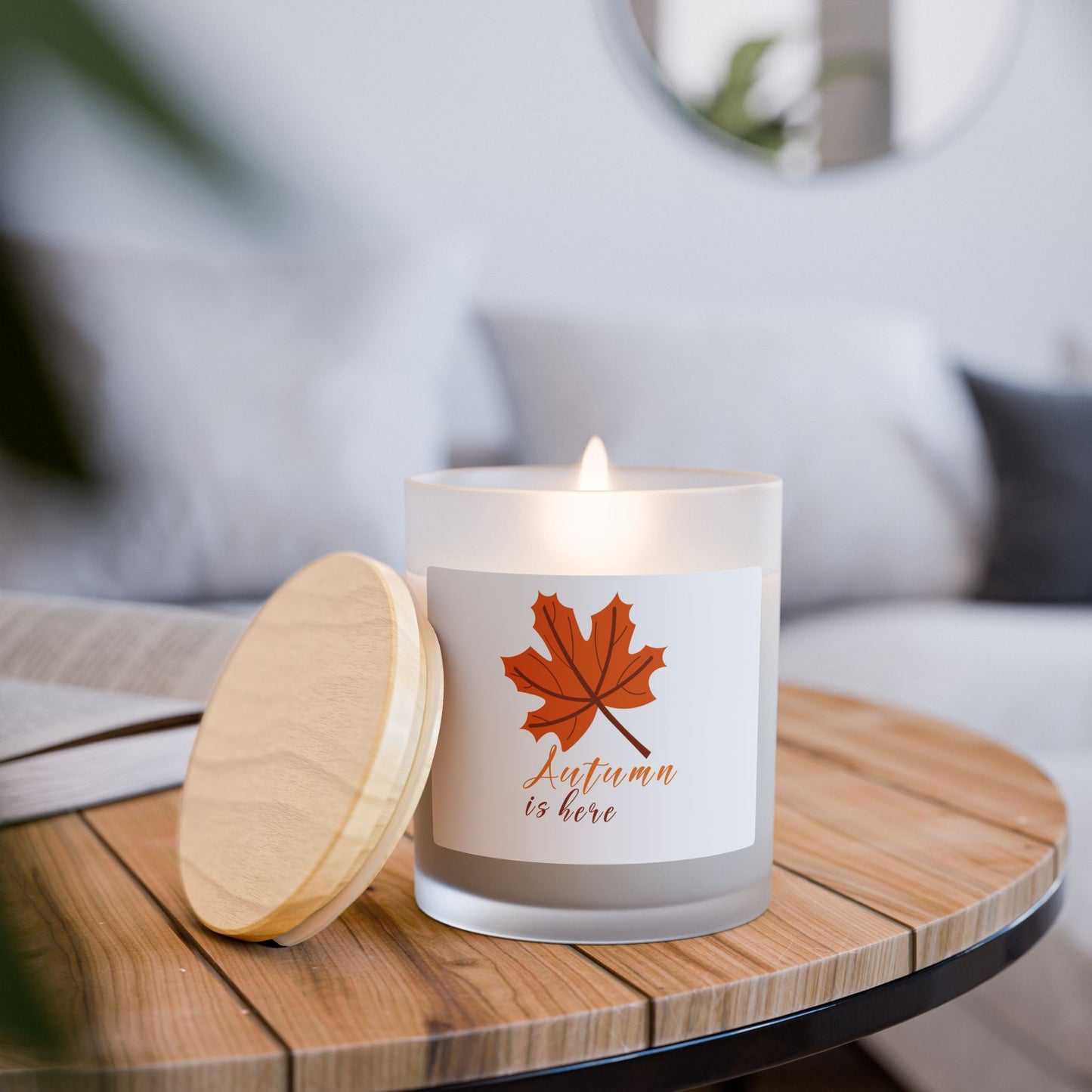 Autumn Is Here Frosted Glass Candle — 11oz Fall Scented Candle