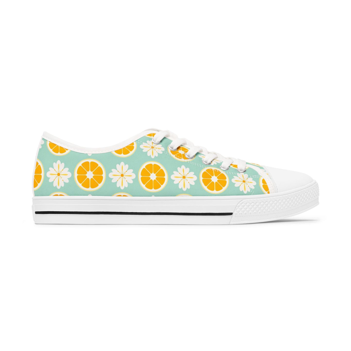 Low Top Sneakers — Retro Citrus & Daisies Pattern