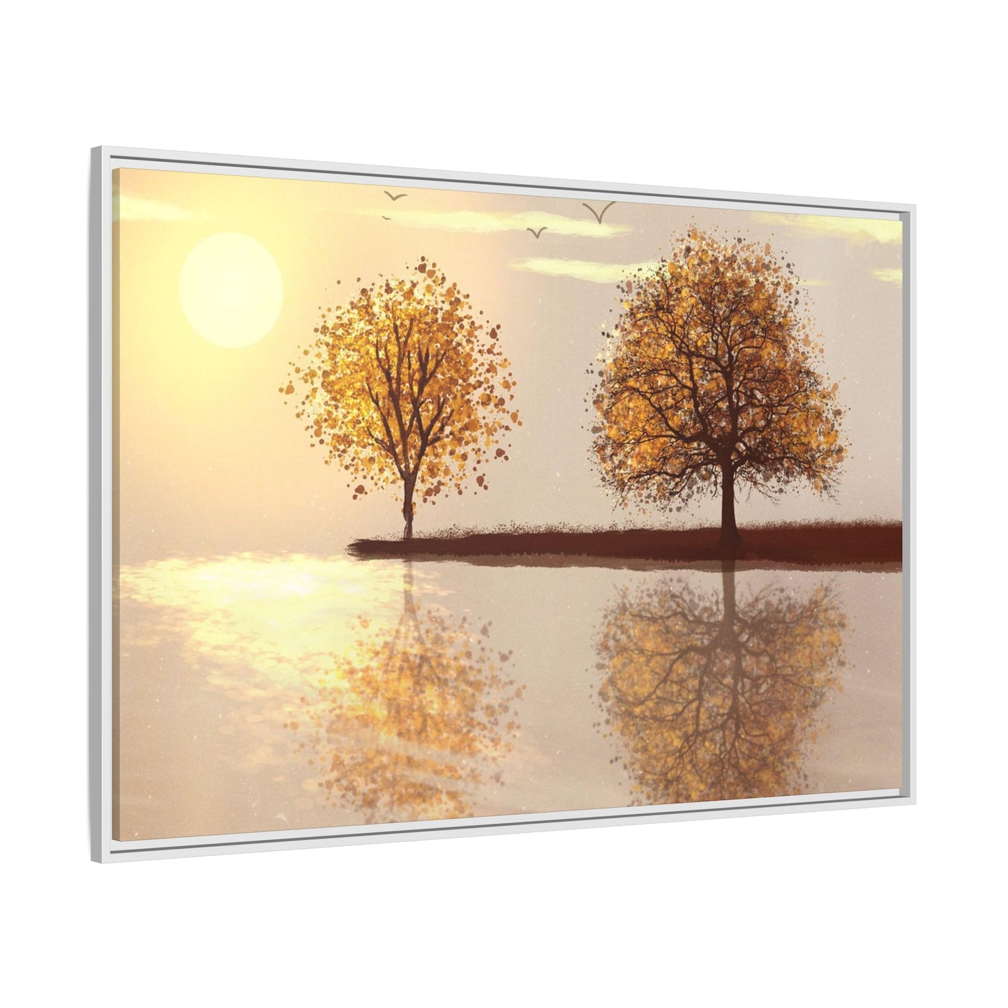 Framed Matte Canvas Wall Art — Golden Autumn Trees Reflection