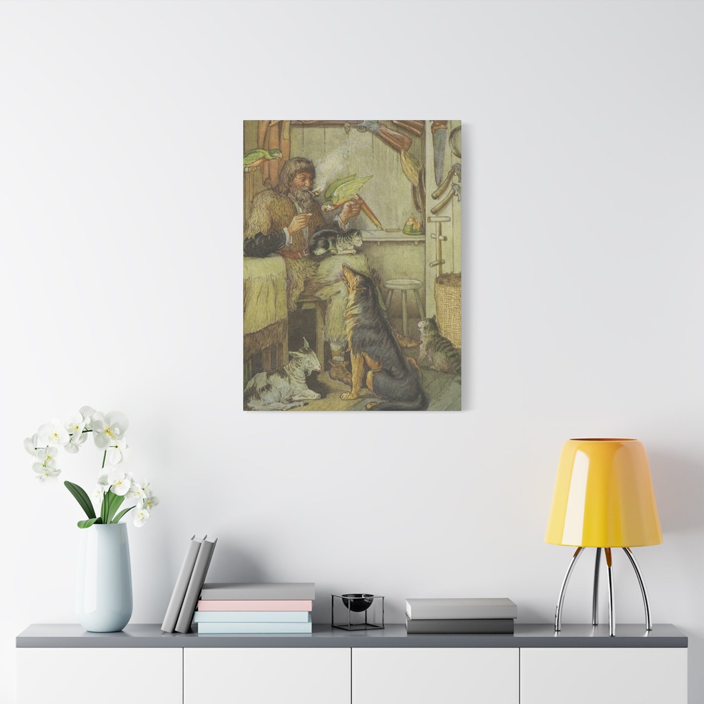 Vintage Cottage Animal Illustration Matte Canvas Print