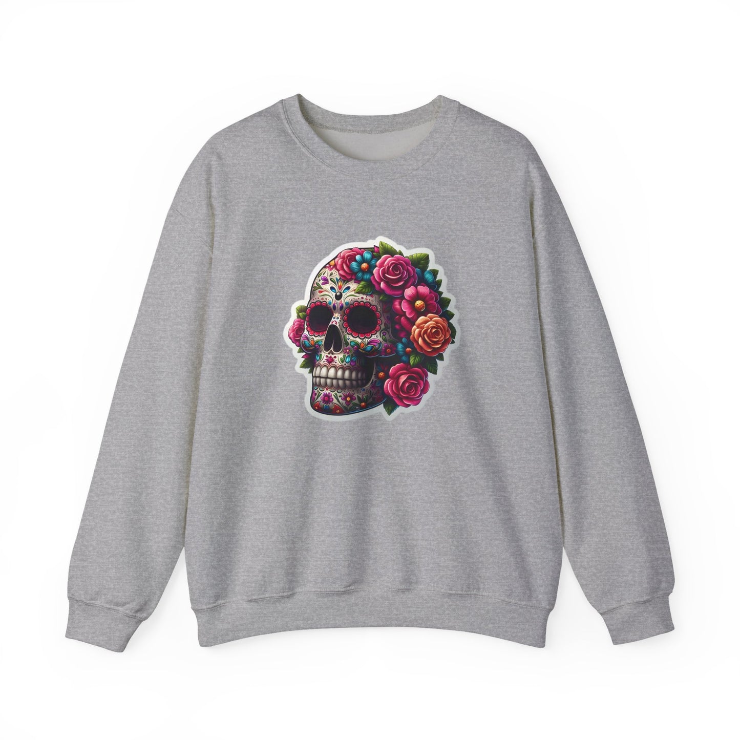 Sugar Skull Crewneck Sweatshirt — Floral Day of the Dead Graphic