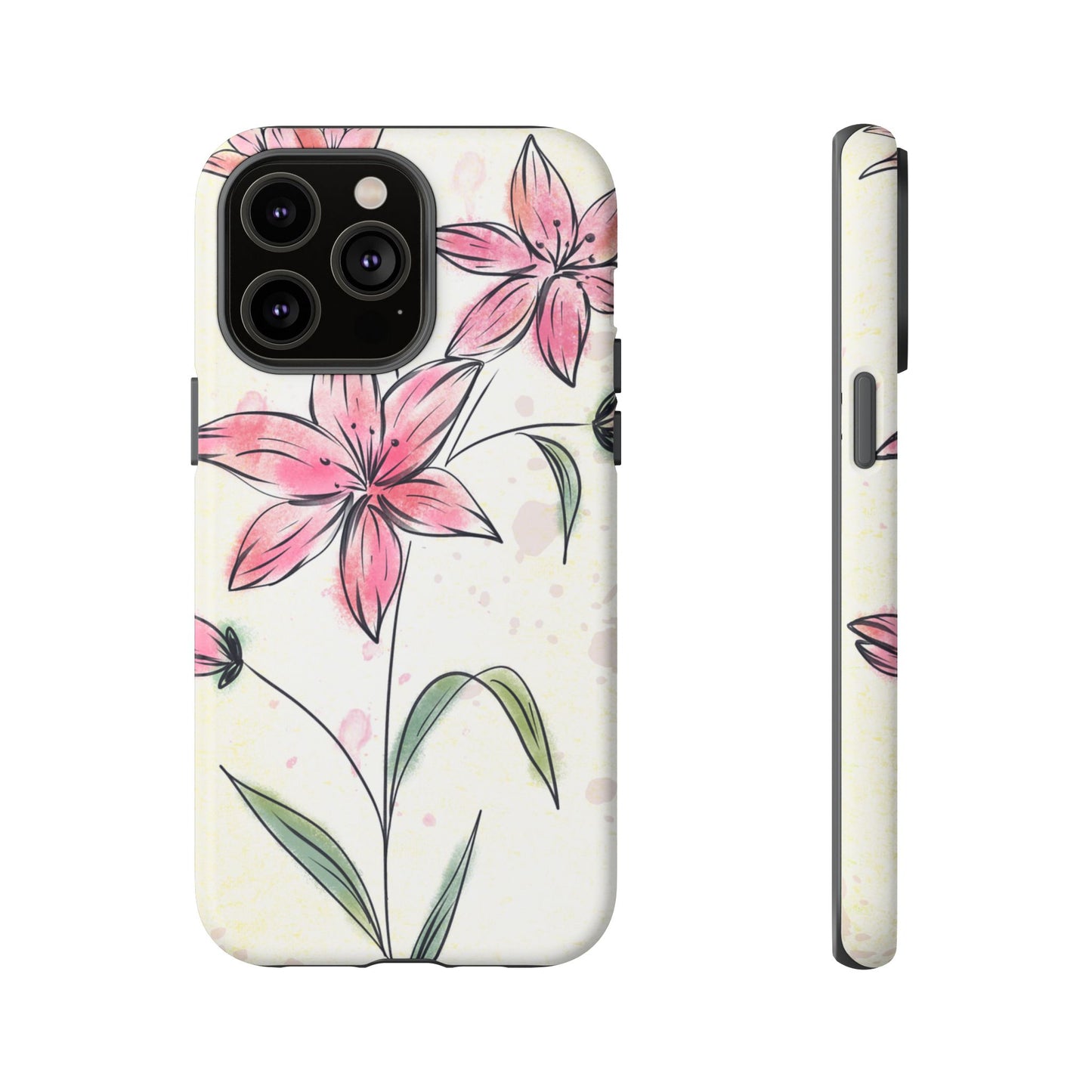 ফ্লোরাল ফোন কেস উইথ এলিগ্যান্ট পিঙ্ক লিলি, কিউট ফ্লোরাল অ্যাকসেসরিজ, ফোন প্রোটেকশন, গিফট ফর হার, স্টাইলিশ সেল ফোন কভার