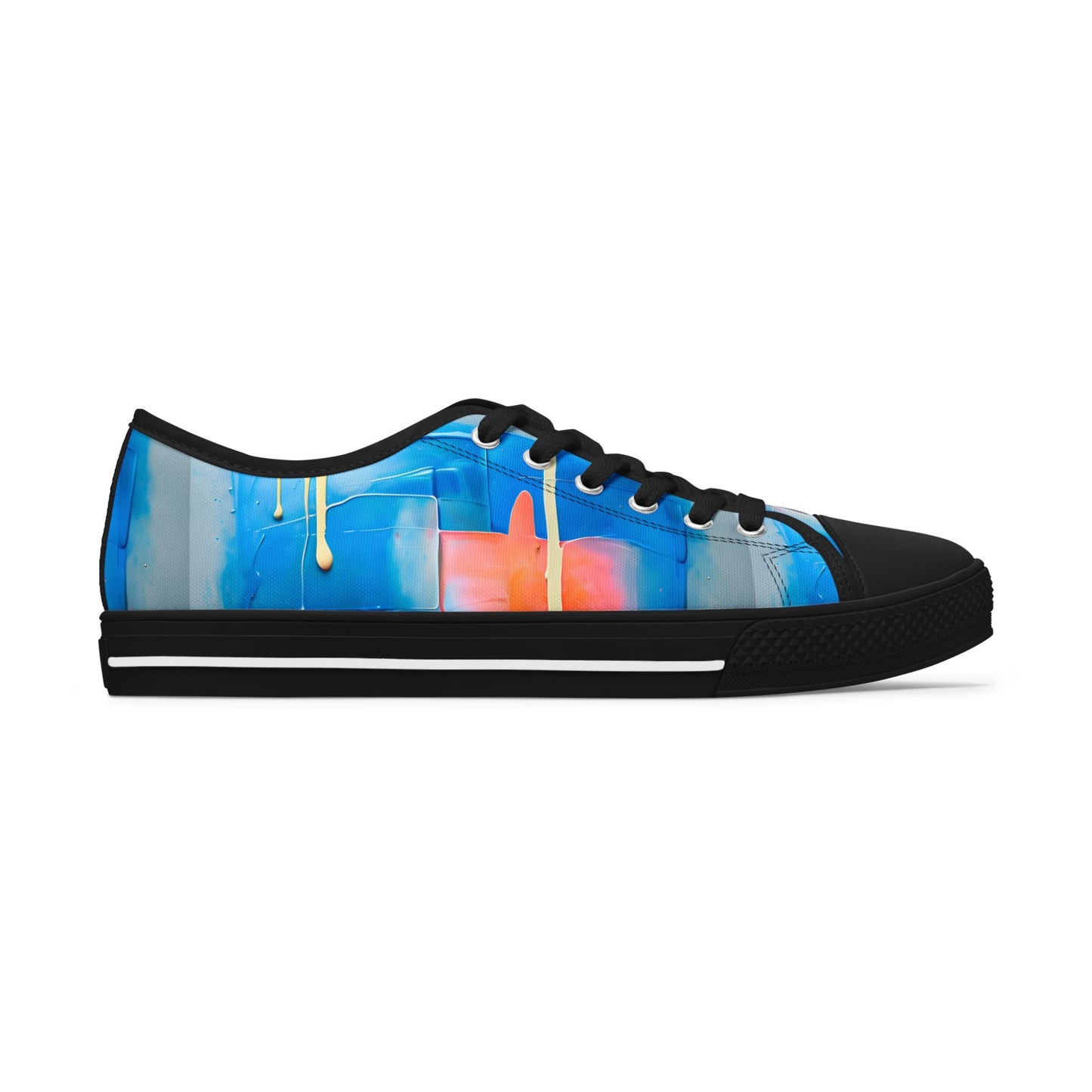 Low Top Sneakers — Abstract Blue & Coral Watercolor Design