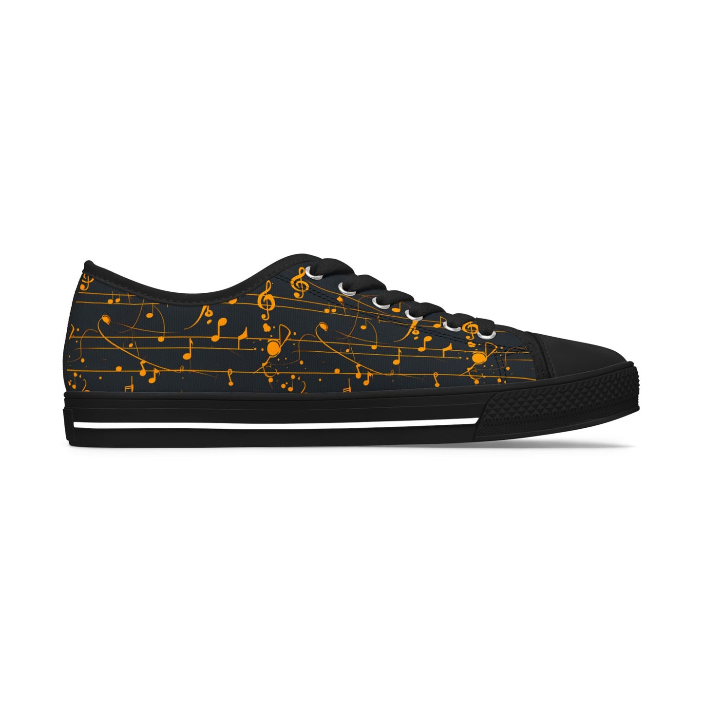 Low Top Sneakers — Black Gold Musical Notes Design