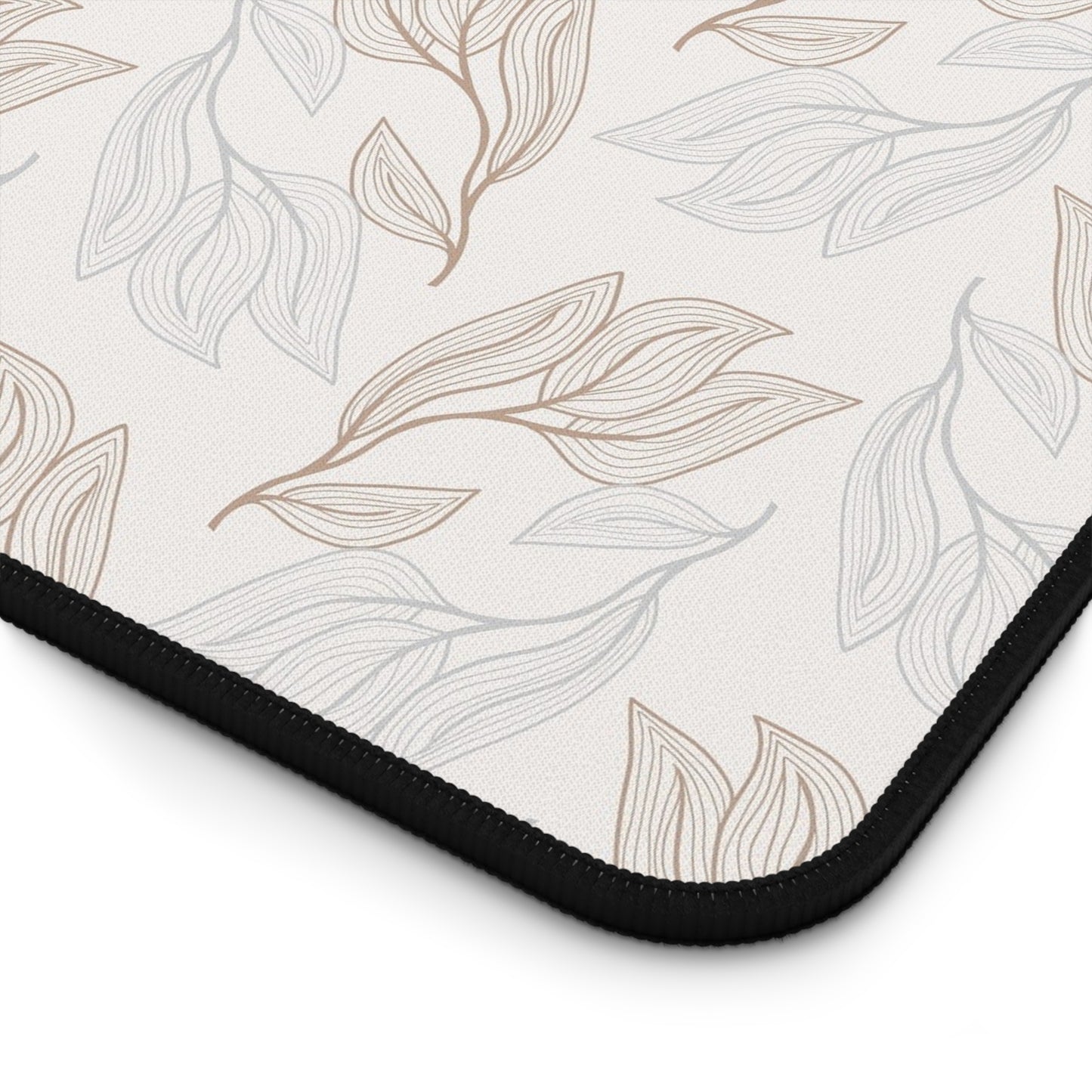Desk Mat — Neutral Leaf Pattern Desk Mat (Beige Minimal Botanical Mousepad)