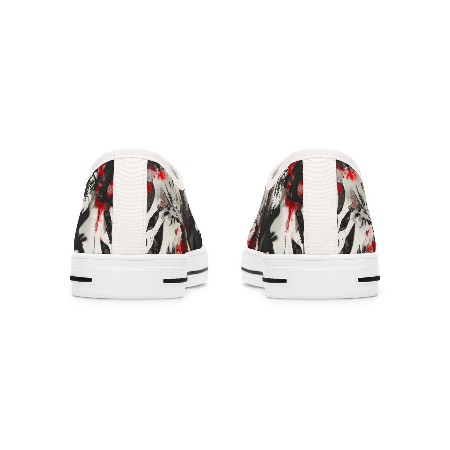 Floral Ink-Blend Low Top Sneakers — Artistic Black & Red Canvas Shoes