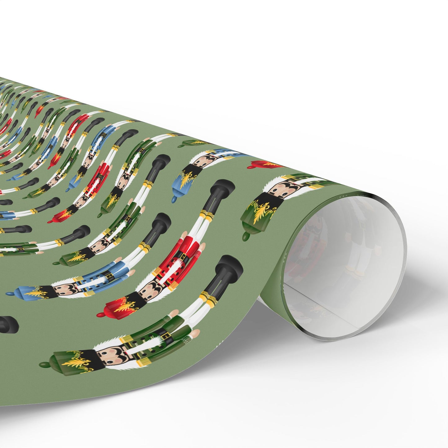Nutcracker Pattern Wrapping Paper Roll — Festive Green Holiday Gift Wrap