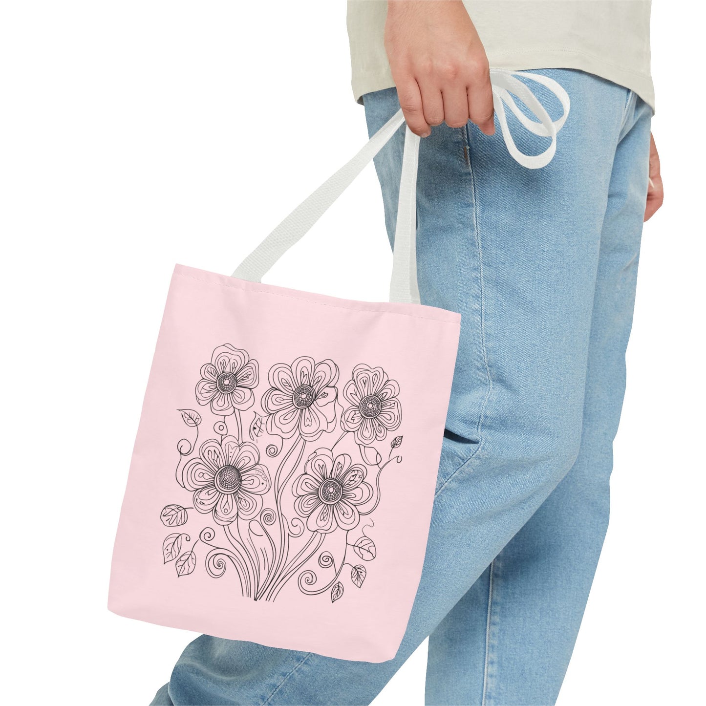 Floral Doodle Pink Tote Bag — Hand-Drawn Flower Design