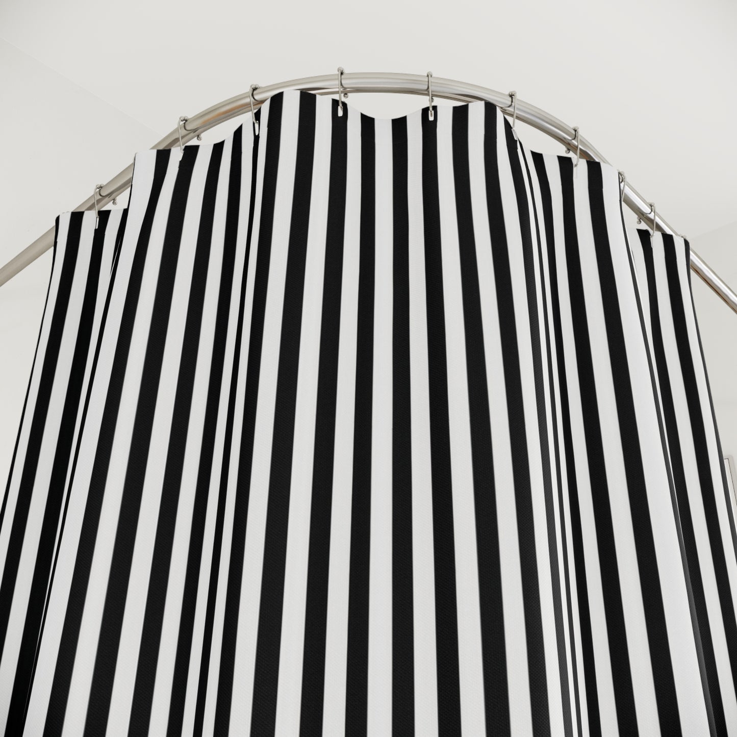 Black & White Vertical Stripe Shower Curtain — Modern Minimalist Bathroom Decor