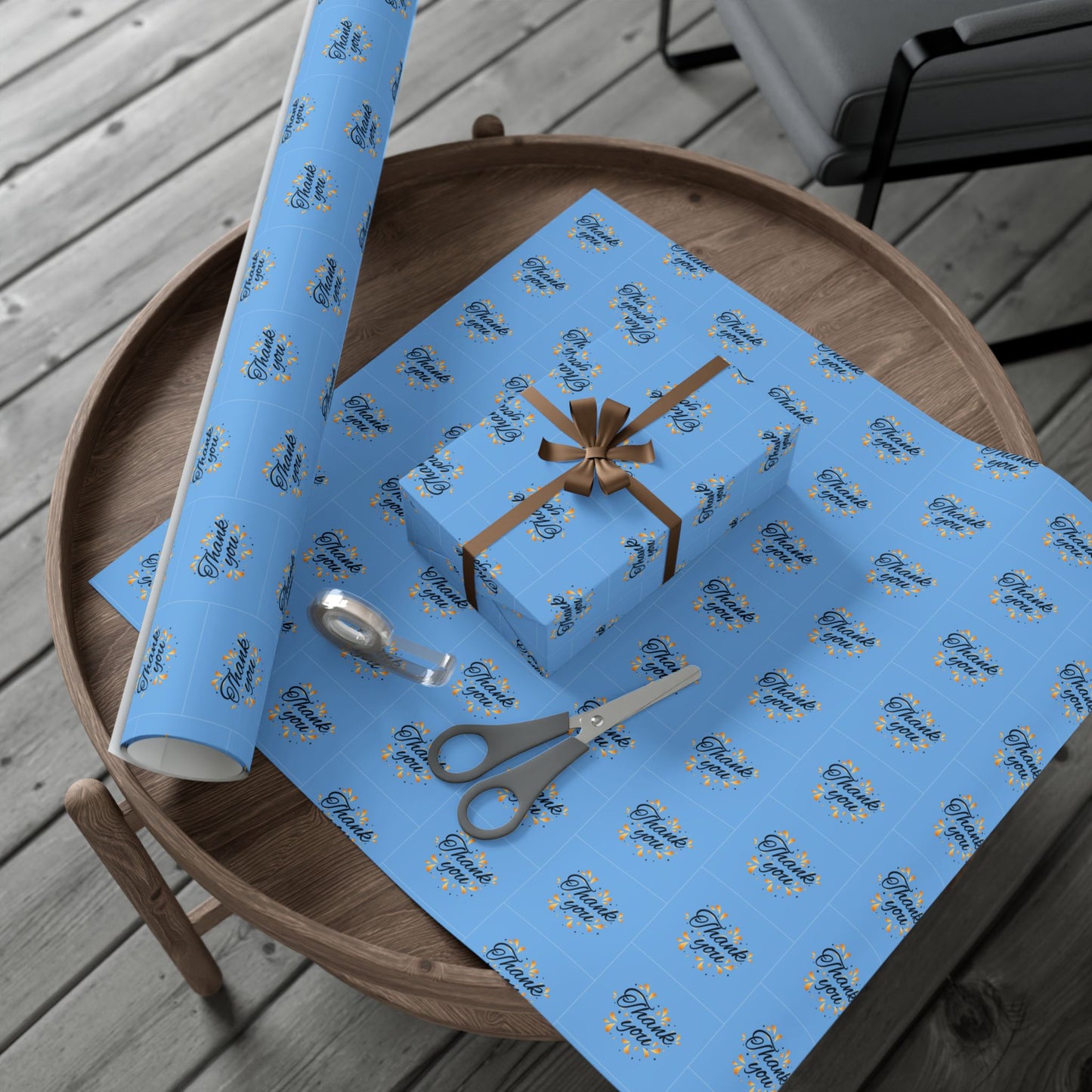 Gift Wrap Paper — 'Thank You' Confetti Pattern (Minimal White & Gold)
