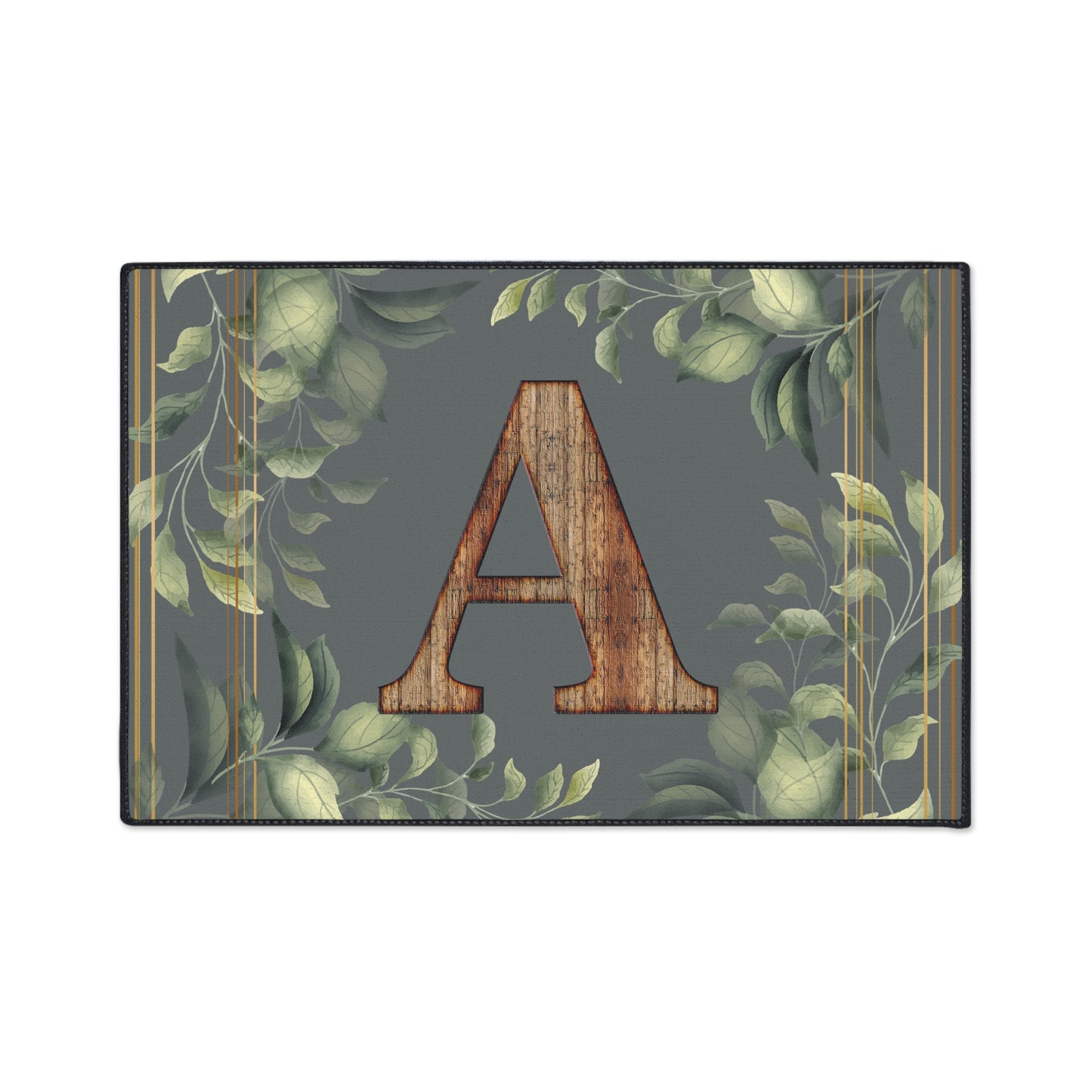Personalized Monogram Floor Mat - Rustic Wood 'A' with Greenery Welcome Rug - Letter A