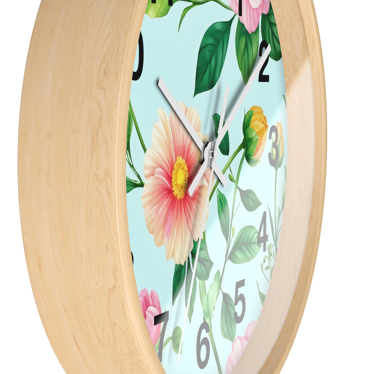 Floral Cottage Wall Clock — Pastel Pink & Green Garden Design