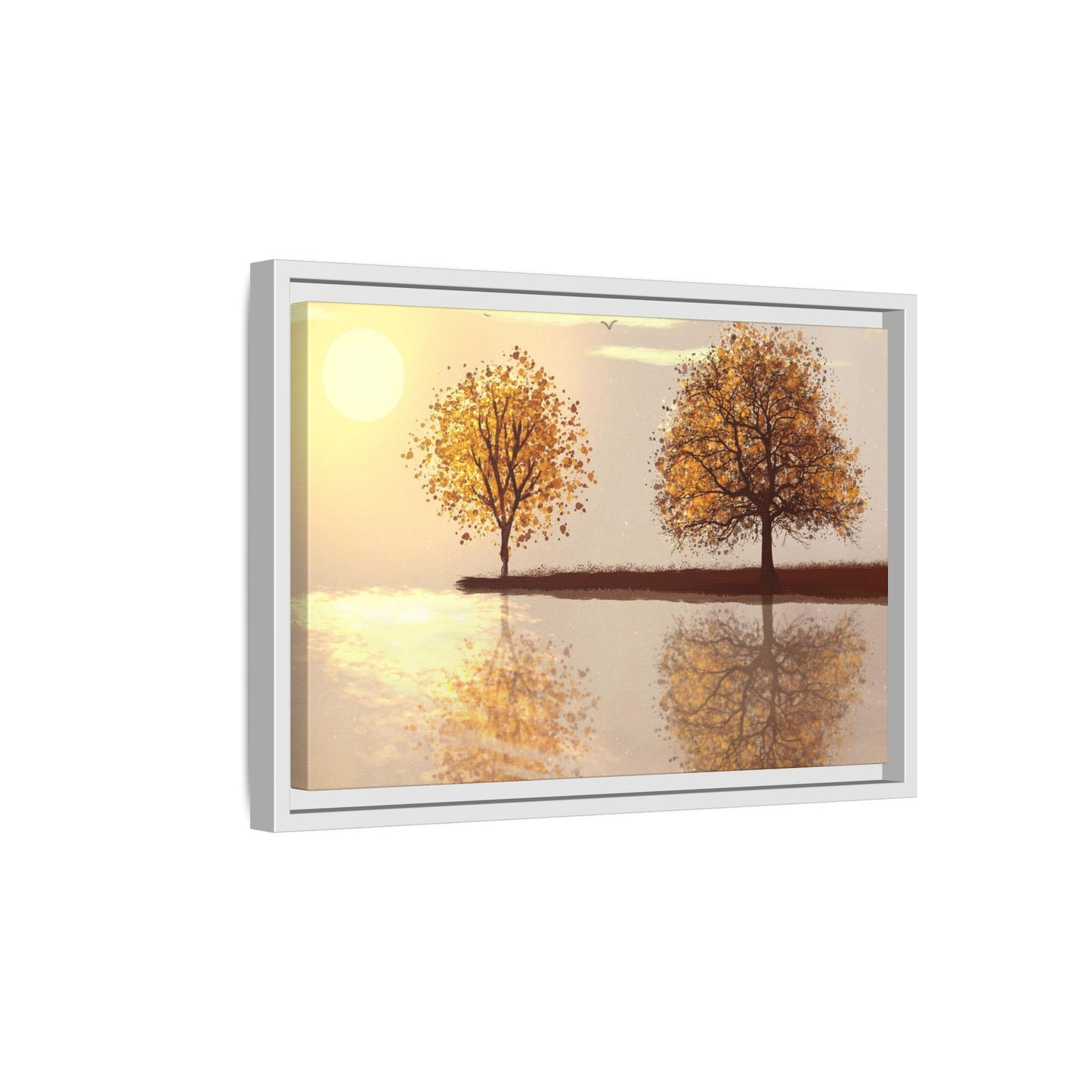 Framed Matte Canvas Wall Art — Golden Autumn Trees Reflection