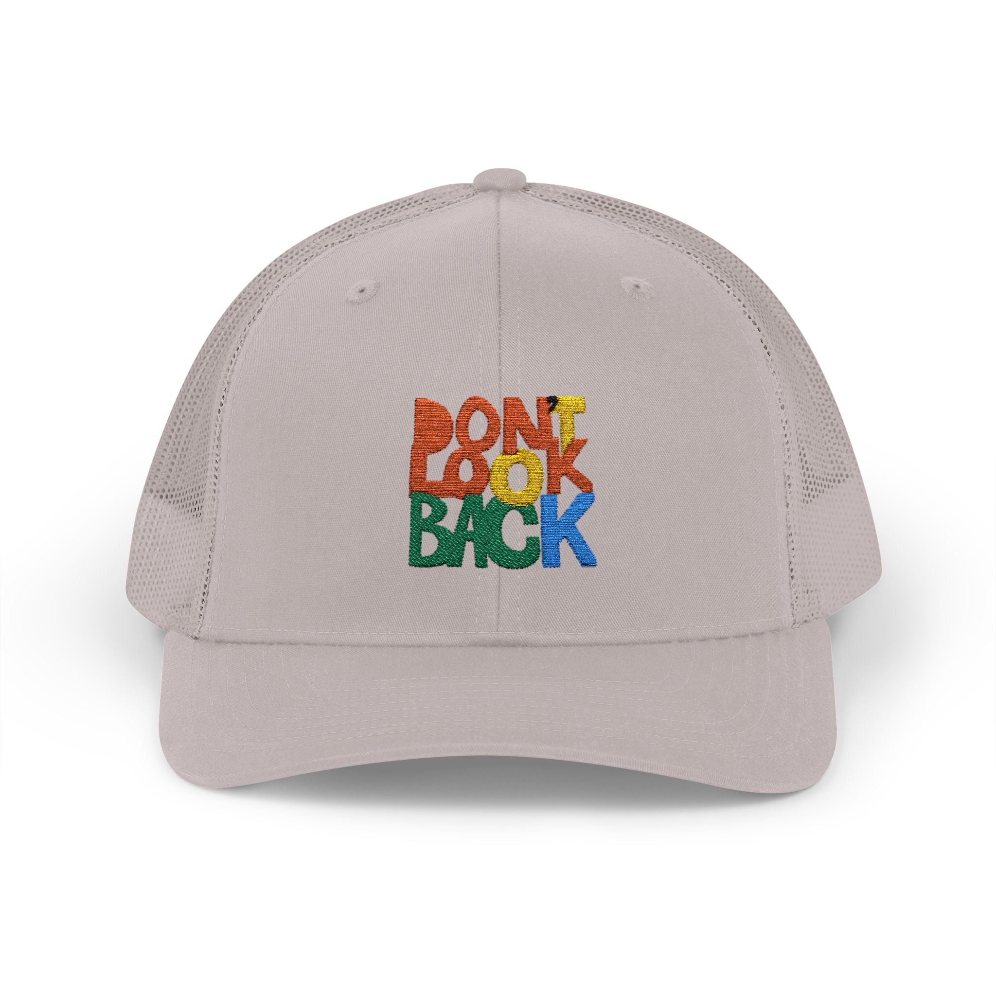Don’t Look Back Snapback Trucker Cap — Retro Rainbow Embroidered Hat