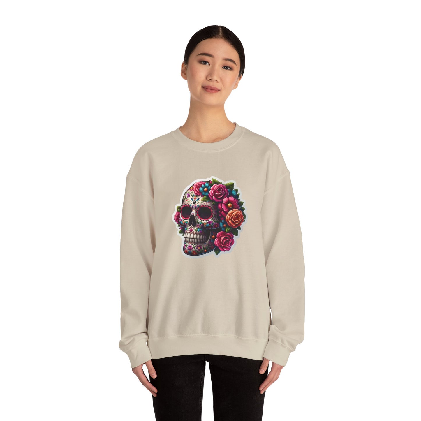 Sugar Skull Crewneck Sweatshirt — Floral Day of the Dead Graphic