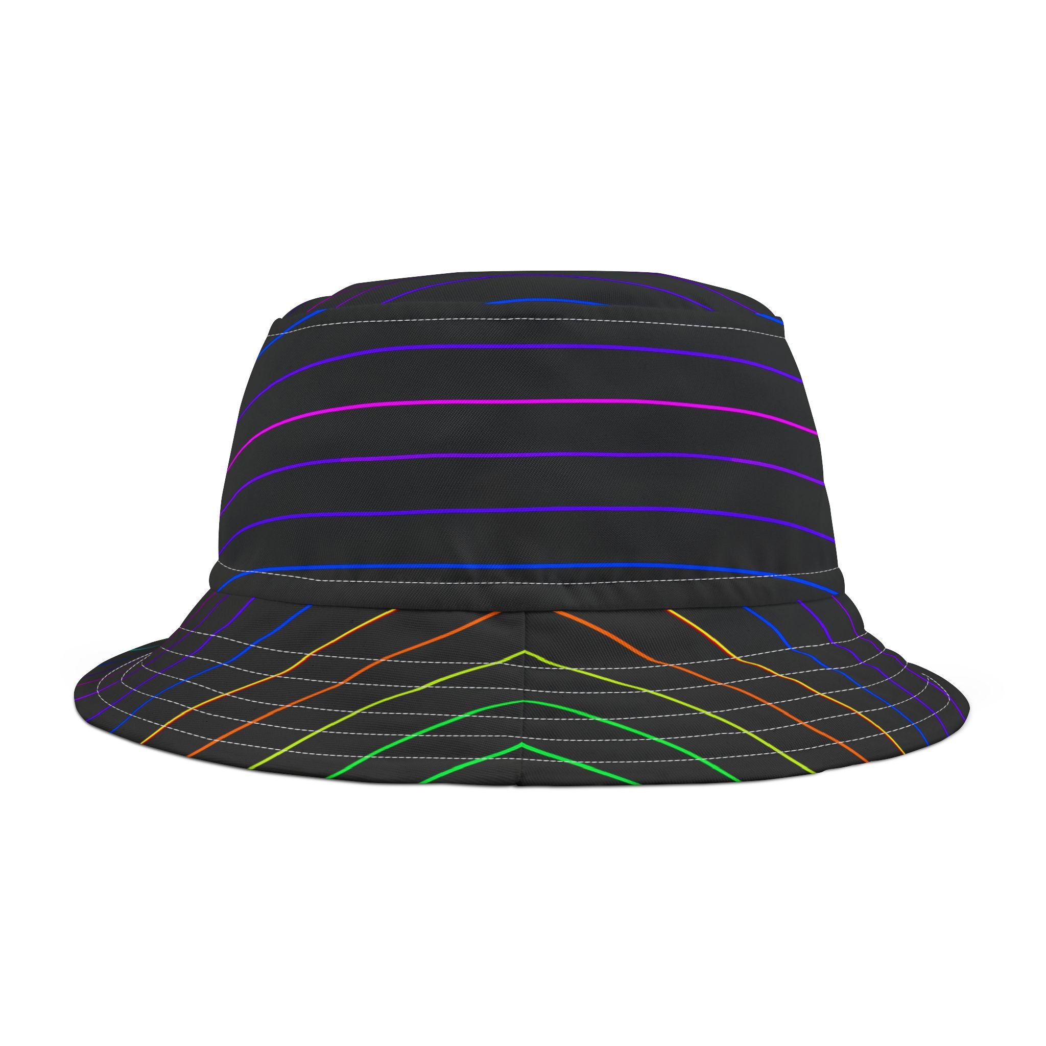 Neon Stripe Bucket Hat — Rainbow Lines Pattern AOP