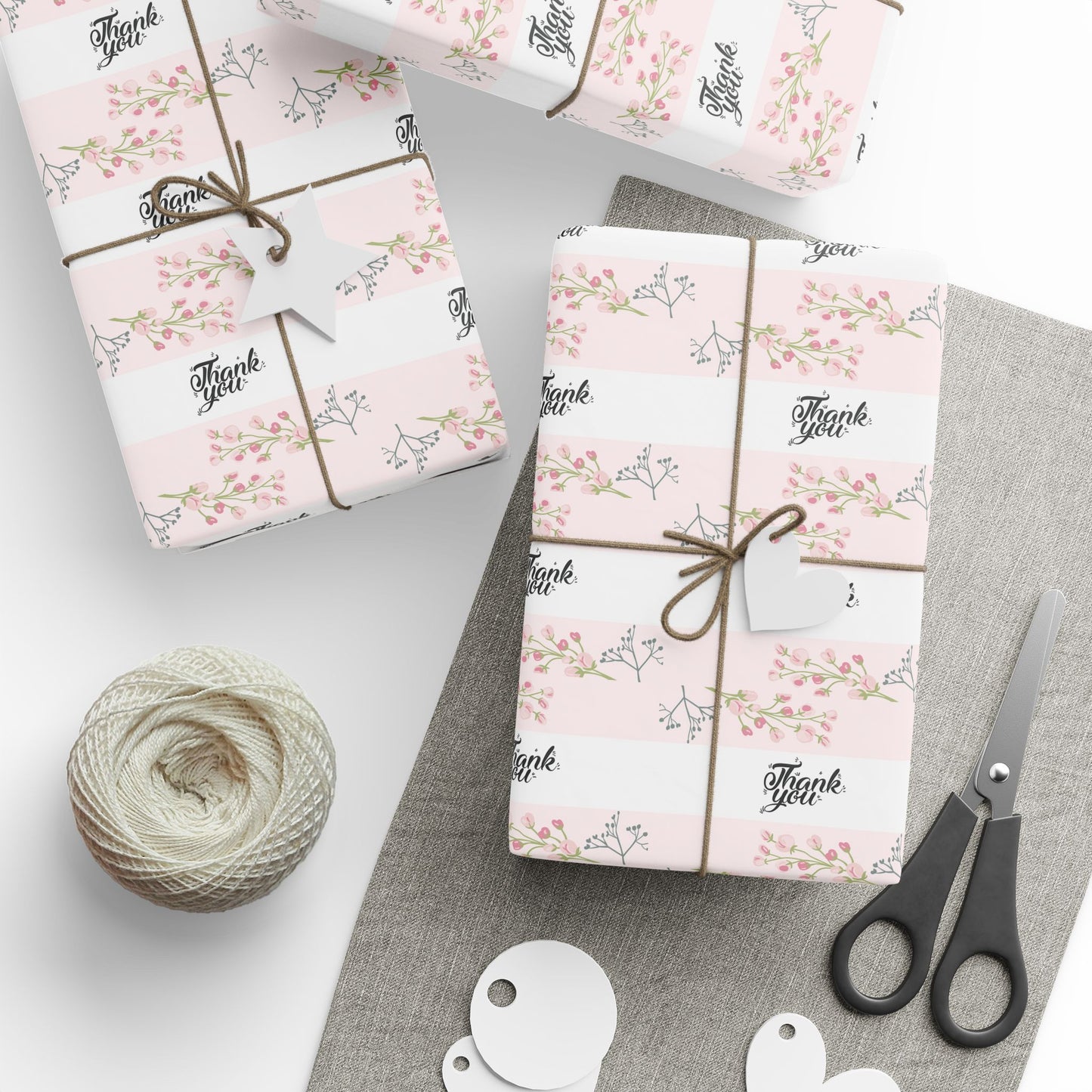 Floral Pink Thank you Wrapping Paper Roll