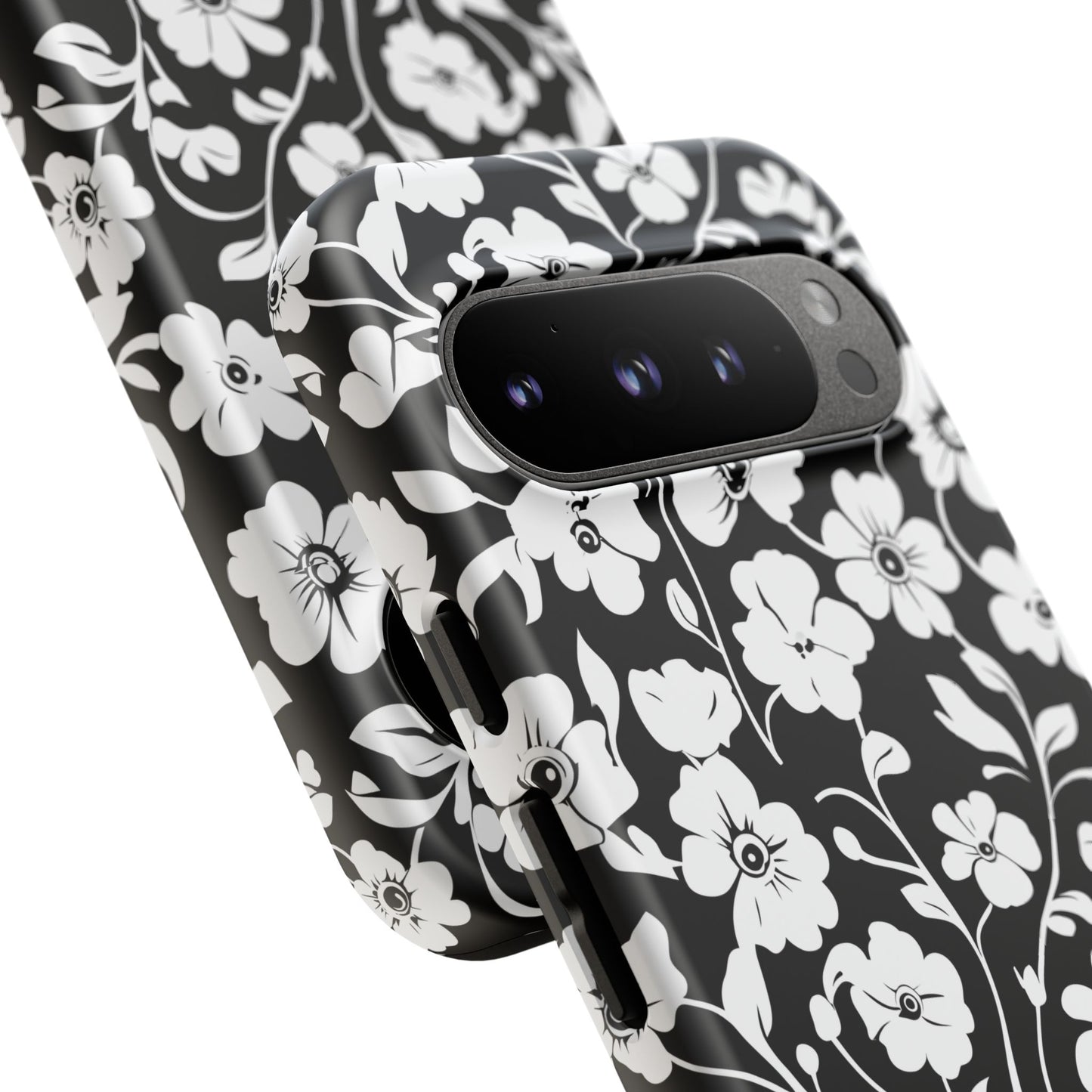 Floral Noir Tough Phone Case — Black & White Flower Protective Cover