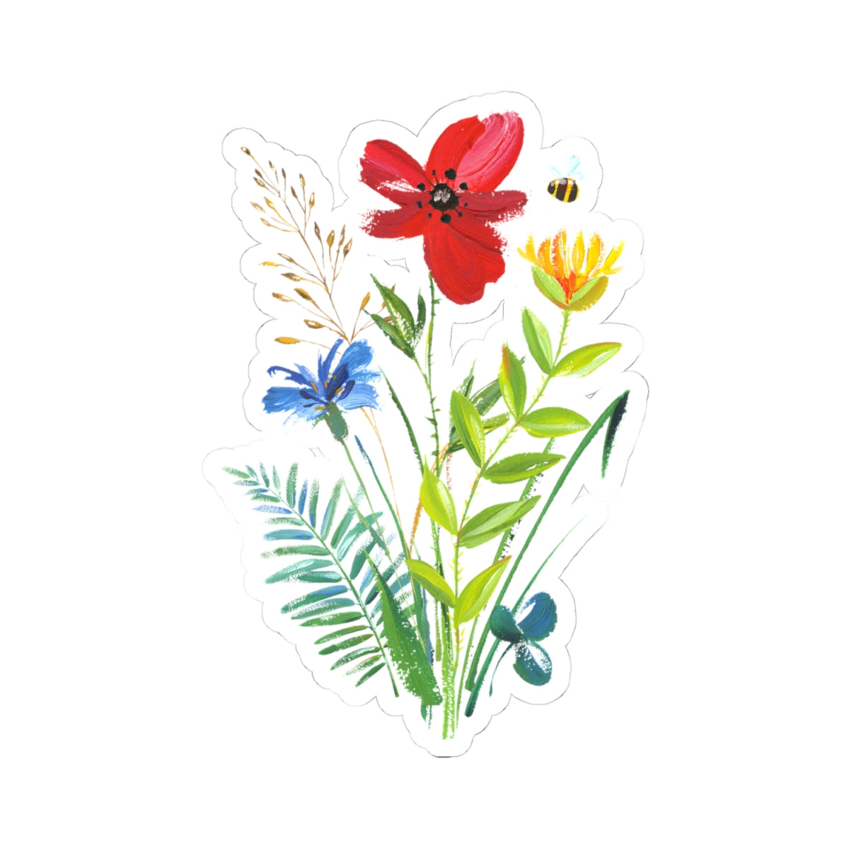 Wildflower Bouquet Kiss-Cut Sticker — Watercolor Floral Laptop Decal