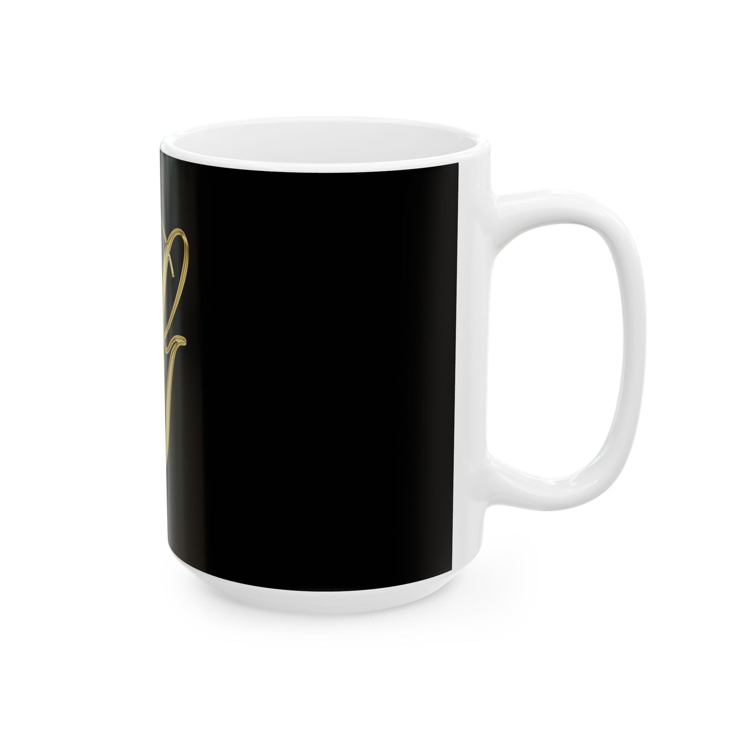 Monogram 'G' Gold Script Ceramic Mug — Elegant Personalized Initial Coffee Cup (11oz, 15oz)