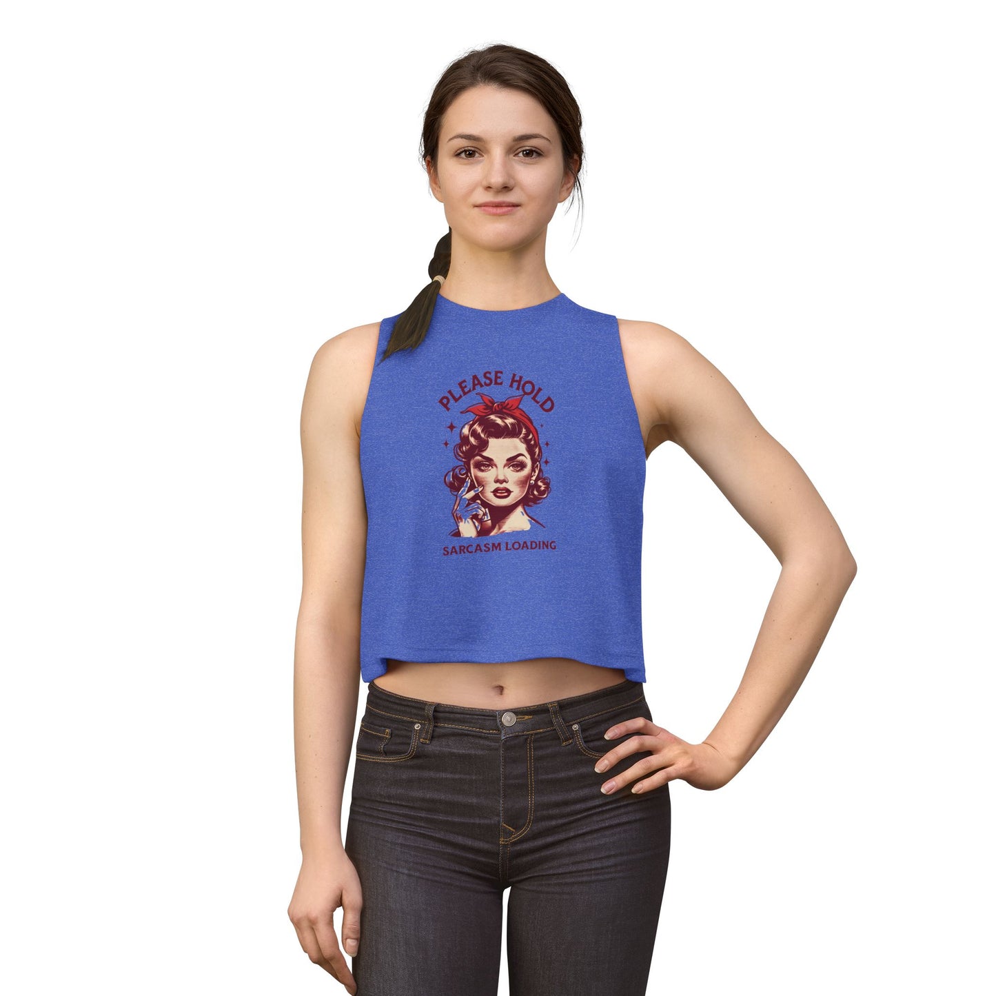 Women's Crop Top — 'Please Hold, Sarcasm Loading' Retro Pin-Up Tank