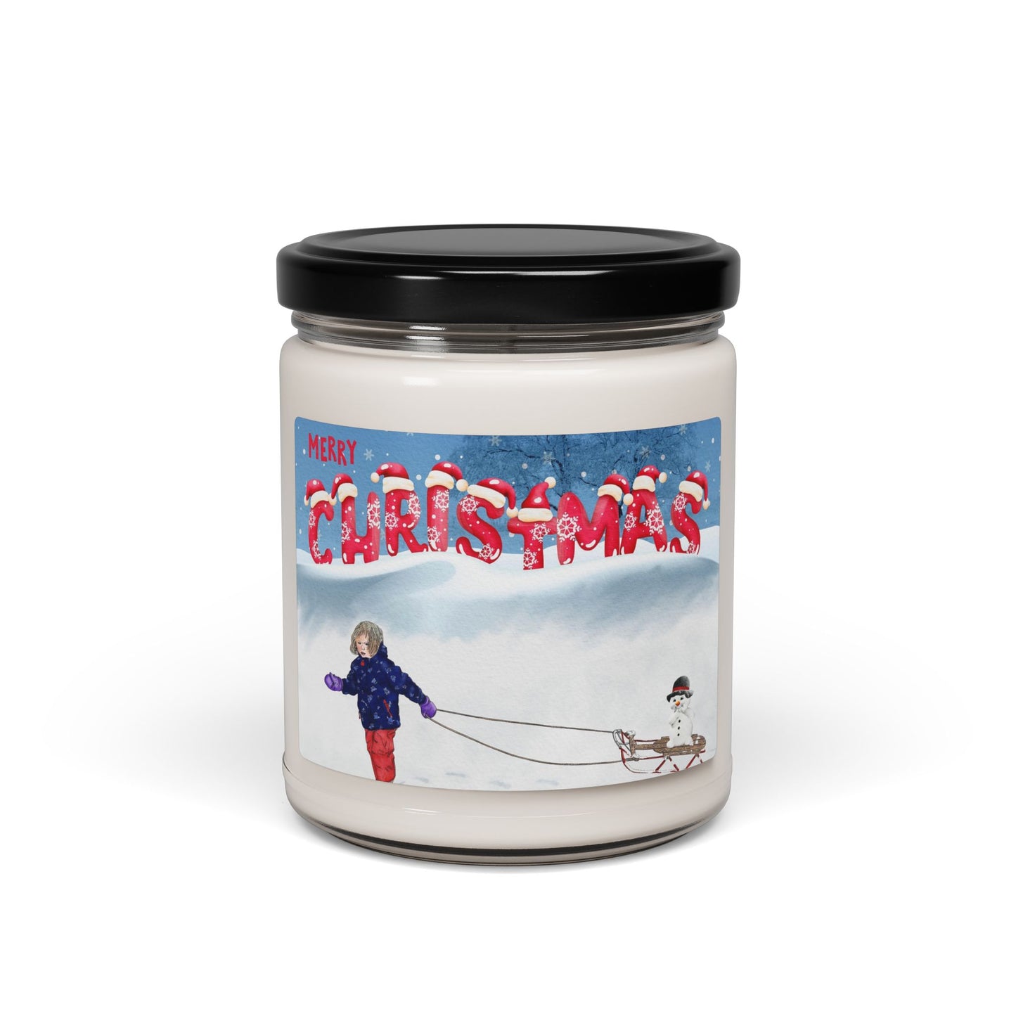 Christmas Soy Candle — 9oz Scented Holiday Jar (Merry Christmas Snow Scene)