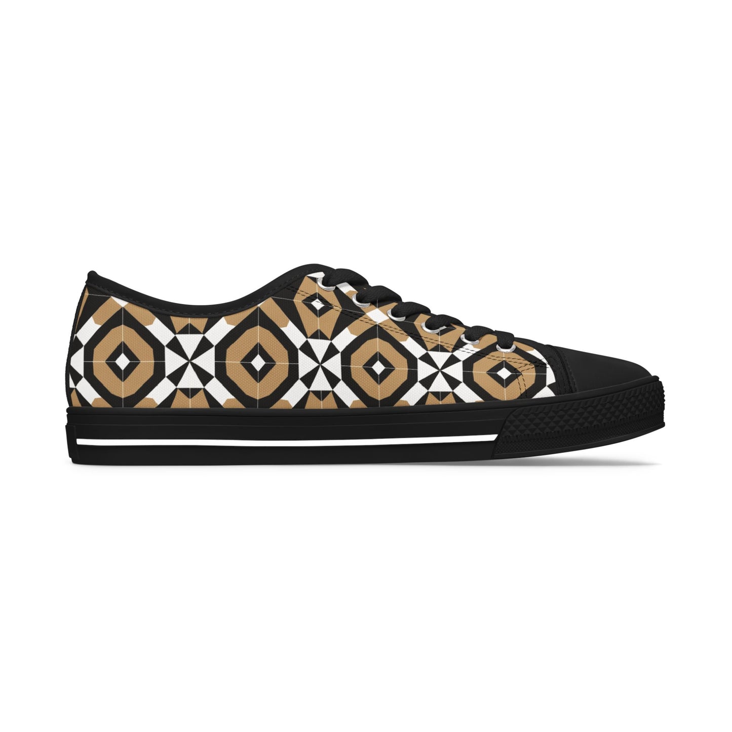 Low Top Sneakers — Geometric Tan & Black Aztec Pattern