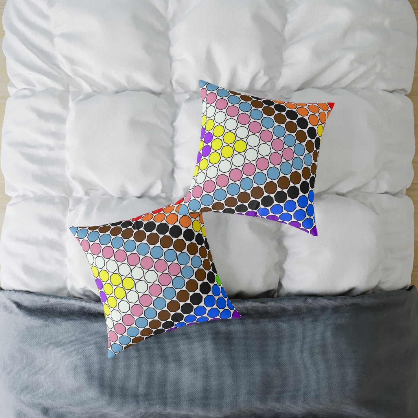 Geometric Mosaic Square Pillow — Colorful Hexagon Pattern Throw Cushion