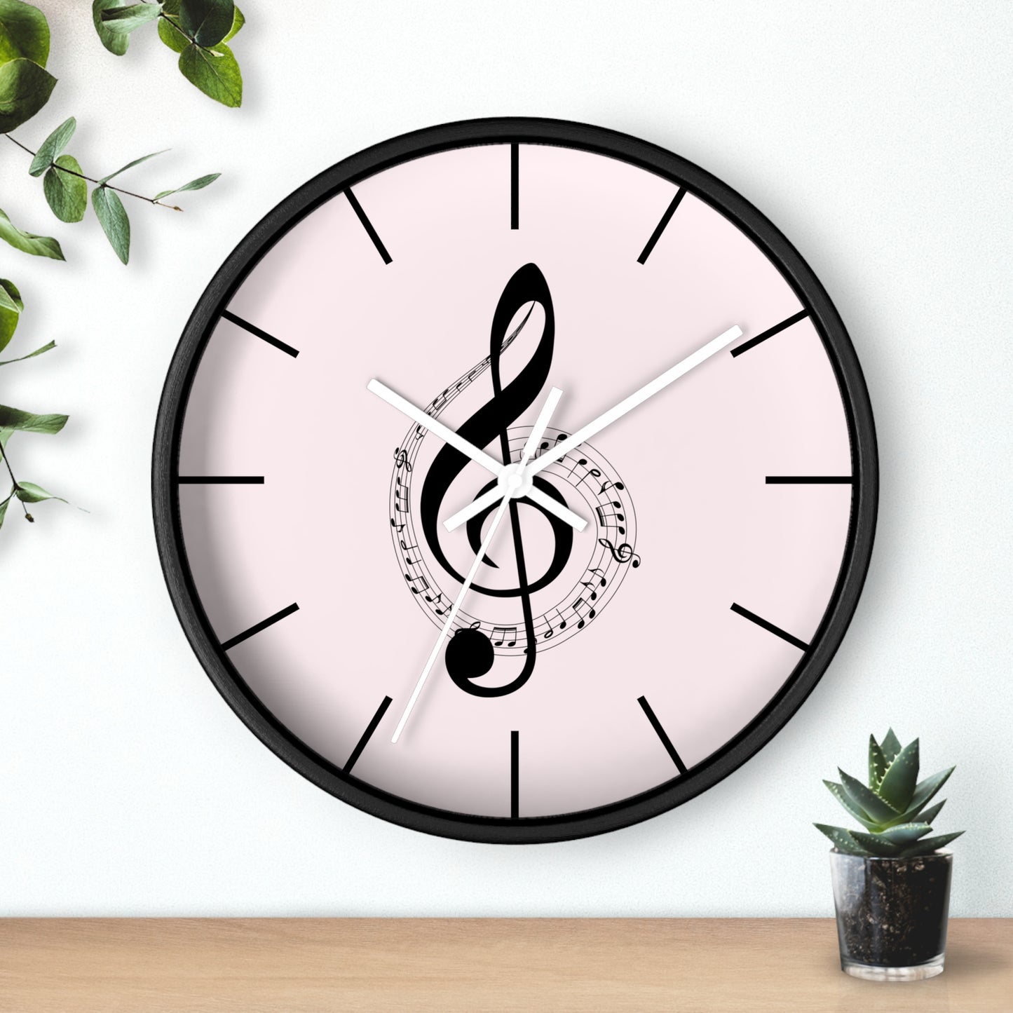 Musical Treble Clef Wall Clock — Pink Music Note Timepiece for Music Lovers