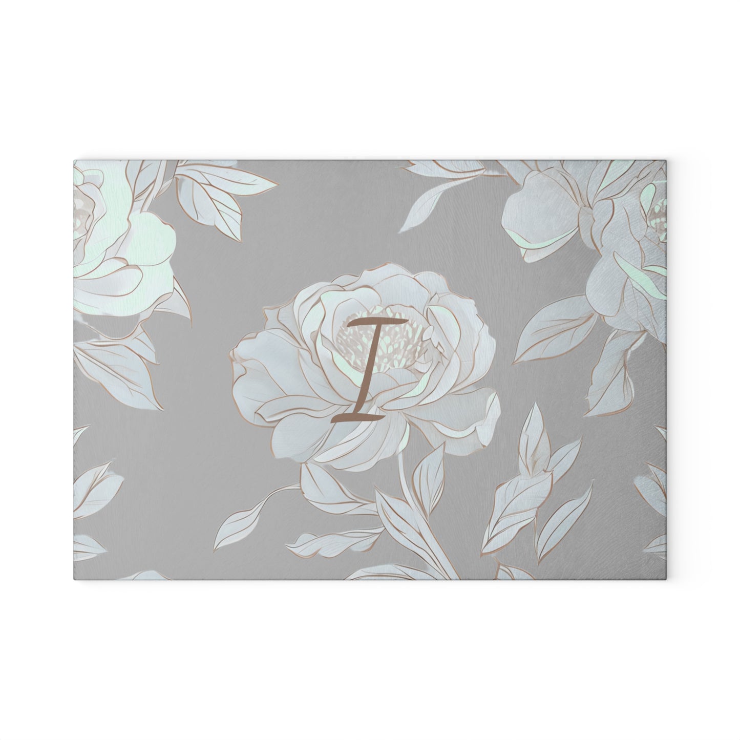 Personalized Floral Glass Cutting Board Letter I