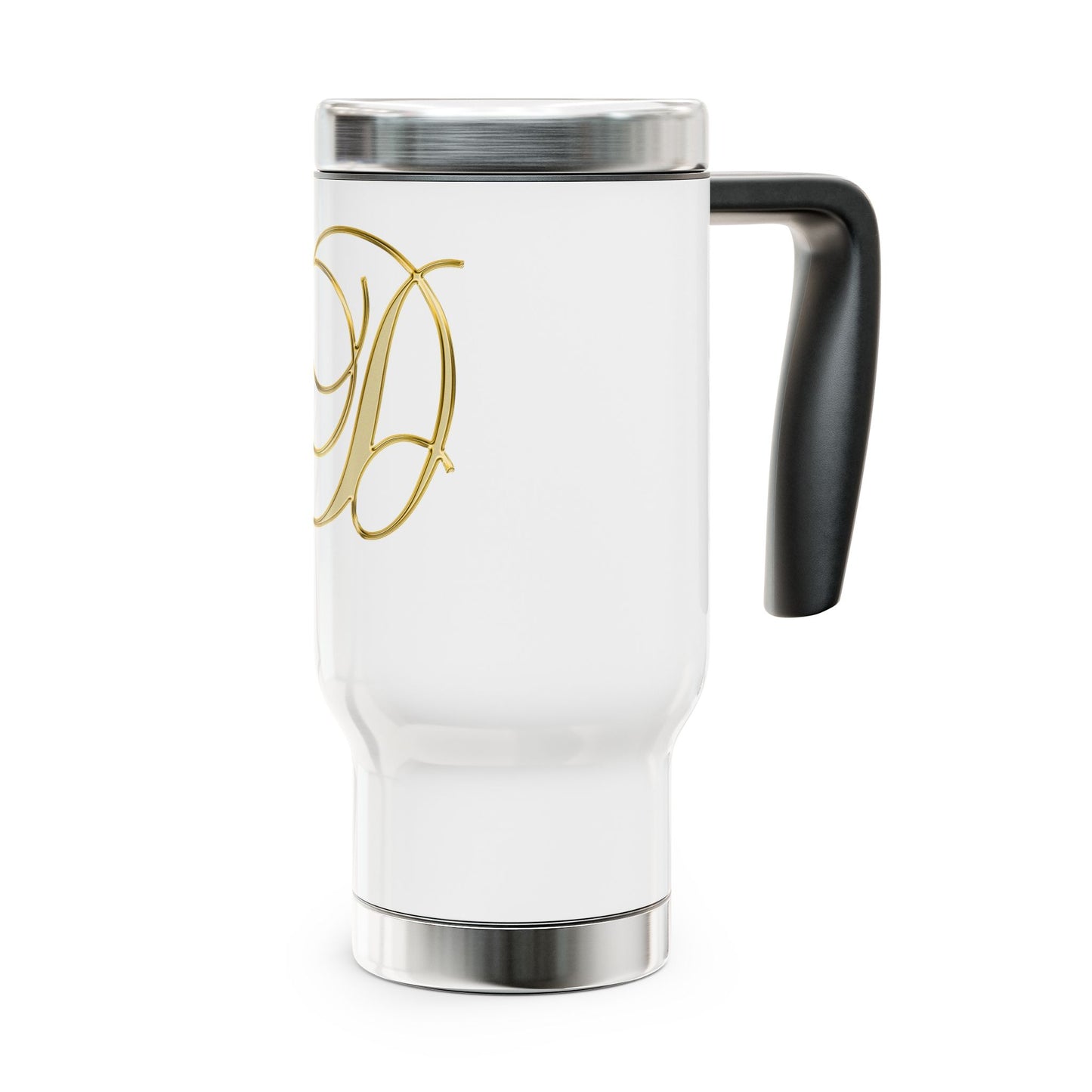 Monogram Travel Mug — Elegant Gold Script Letter “A” Stainless Steel 14oz