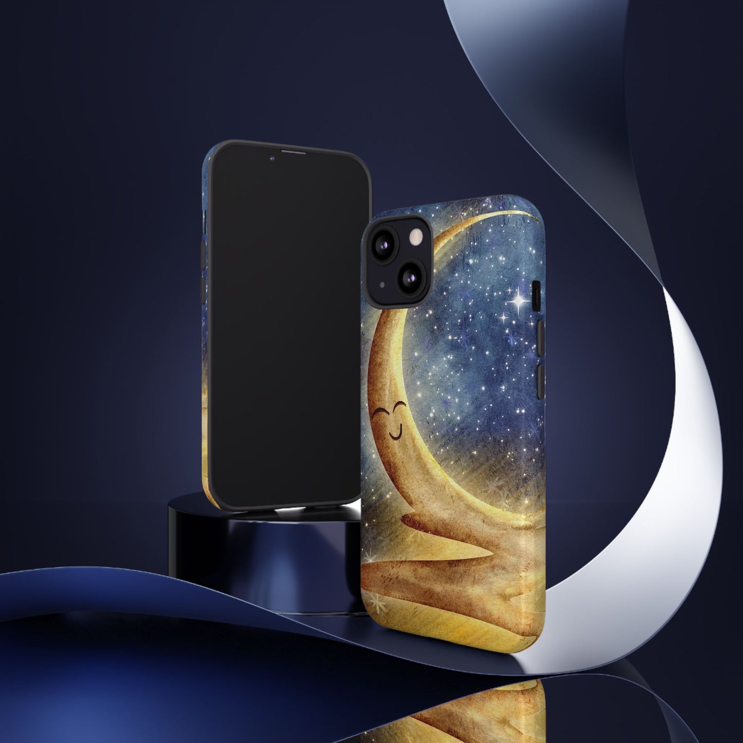 Moonlit Smile Phone Case — Starry Night Crescent Moon iPhone Cover