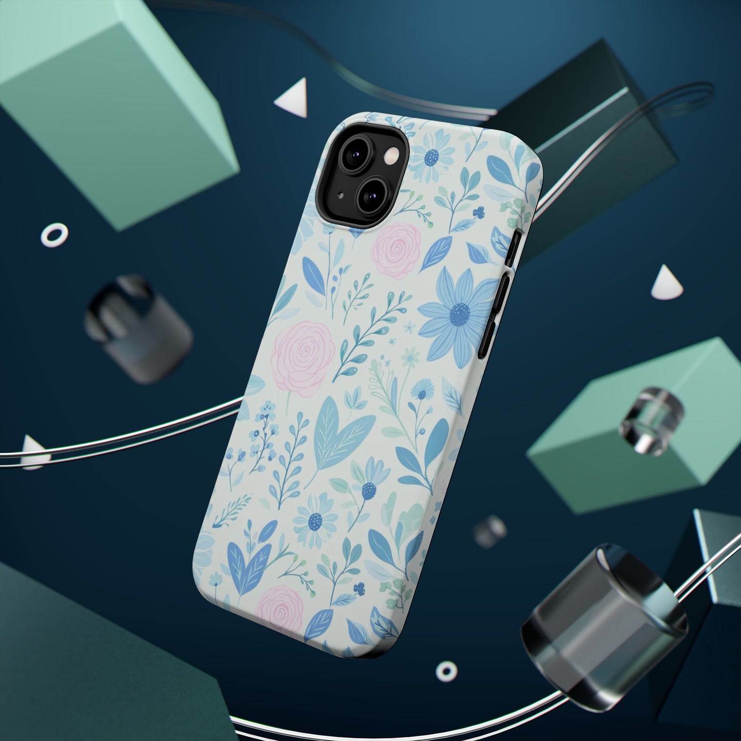 Floral Pastel Magnetic Impact Phone Case — Blue & Pink Botanical Design